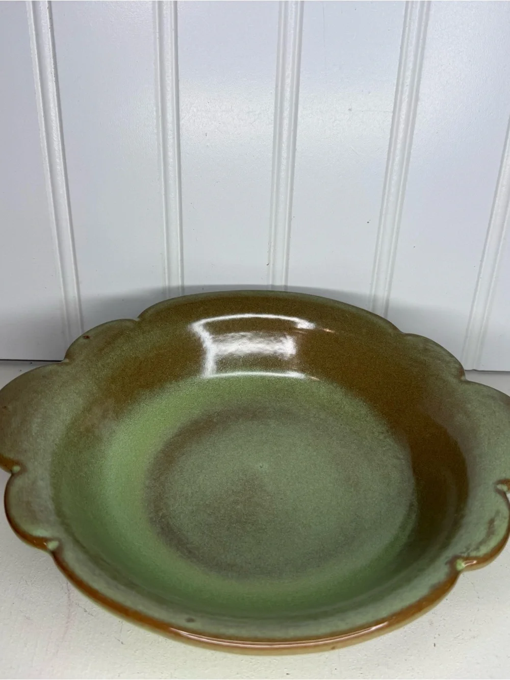 Vintage Frankoma 30B Prairie Green Bowl Scalloped Edge Ceramic Art Pottery